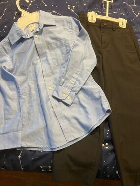 Cat & Jack Light Blue Button-Down Shirt with Black Pants Set